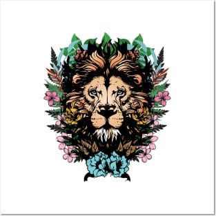 Lion Head Floral Design Posters and Art